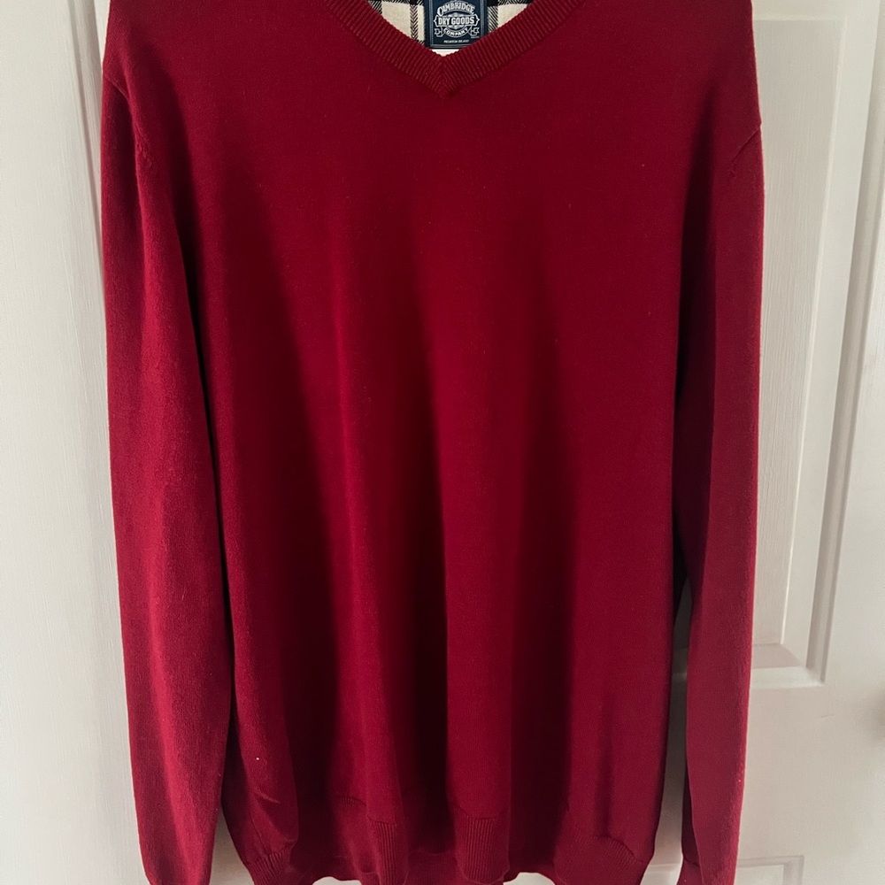 Cambridge Dry Goods Deep Red V-Neck Sweater